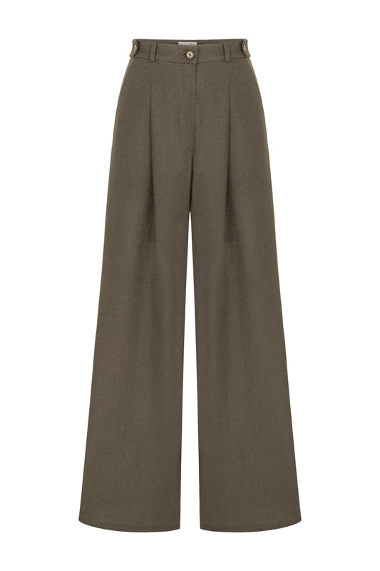 Keten Bol Paça Kahverengi Pantolon