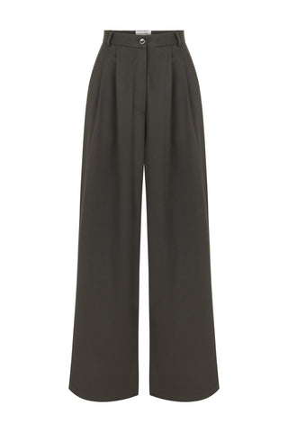 Kahverengi Pileli Geniş Paça Pantolon