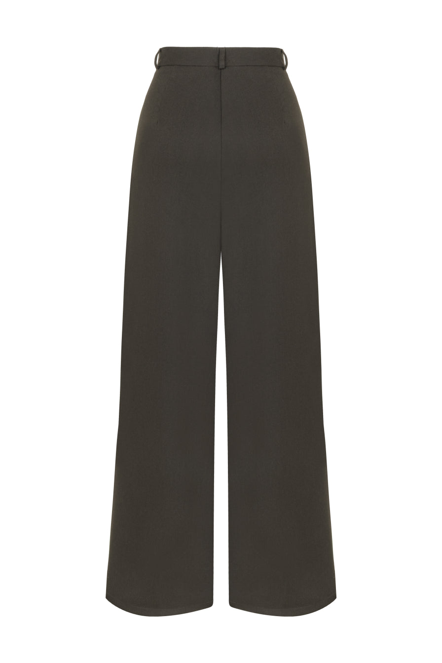 Kahverengi Pileli Geniş Paça Pantolon