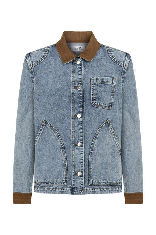 Kadife Yaka Detaylı Denim Ceket