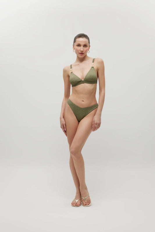 Camille Khaki Shiny Rib Bikini