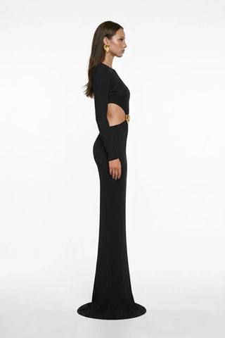SİYAH CUT-OUT DETAYLI MAXİ ELBİSE