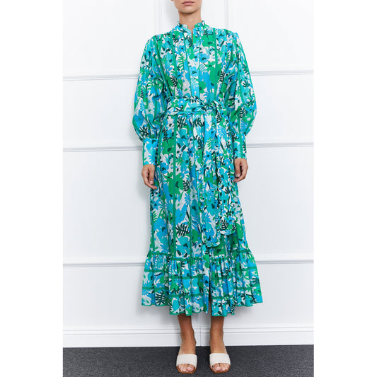 Jasmine Uzun İpek Koton Elbise (Yeşil)