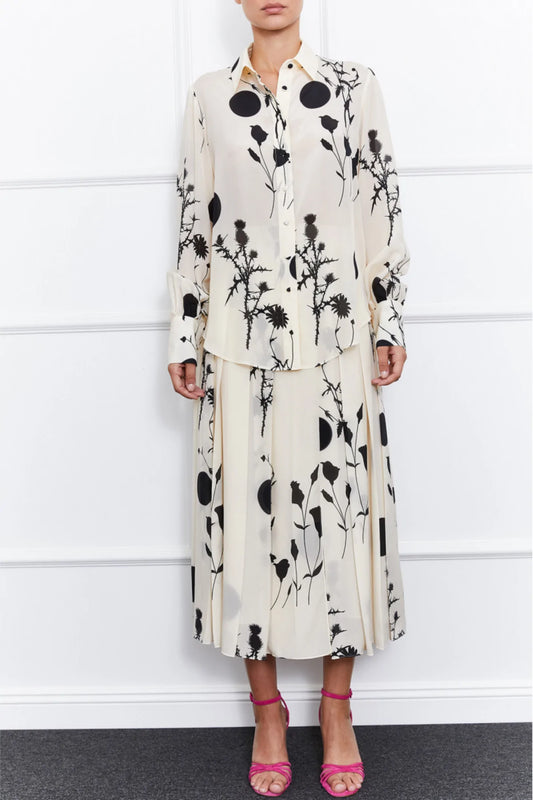 Luna İpek Gömlek (Beyaz/Siyah)