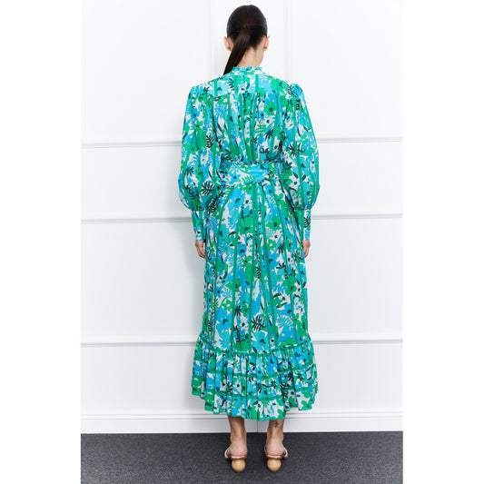 Jasmine Uzun İpek Koton Elbise (Yeşil)