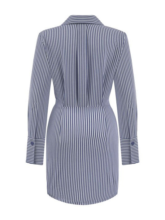 Mavi Çizgili Önden Düğmeli Gömlek Elbise