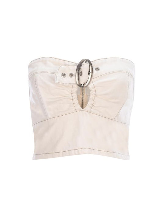 Kemerli Beyaz Denim Büstiyer