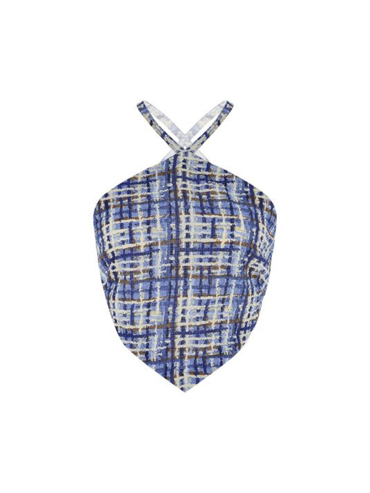 Boyundan Bağlamalı Sırt Dekolteli Desenli Bluz