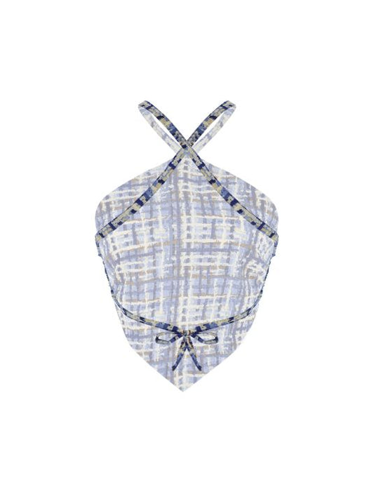 Boyundan Bağlamalı Sırt Dekolteli Desenli Bluz