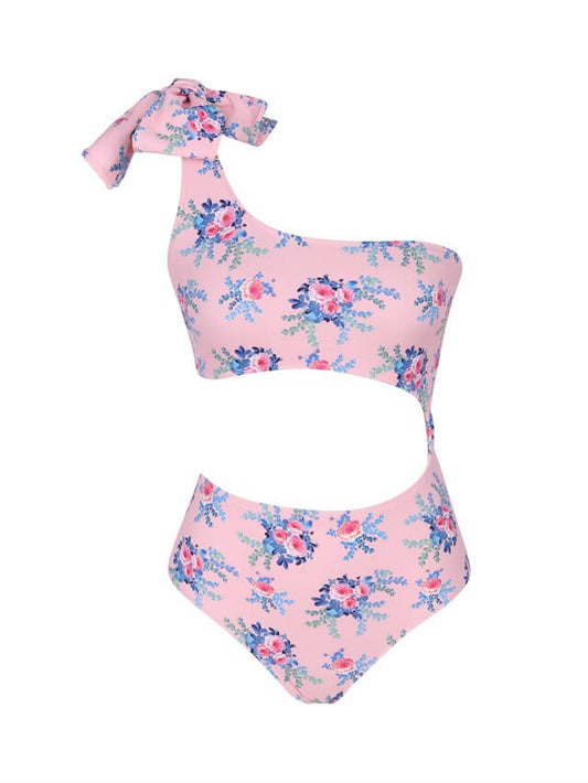 JUNE Tek Omuz Dekolteli Mayo (Pembe Güllü)